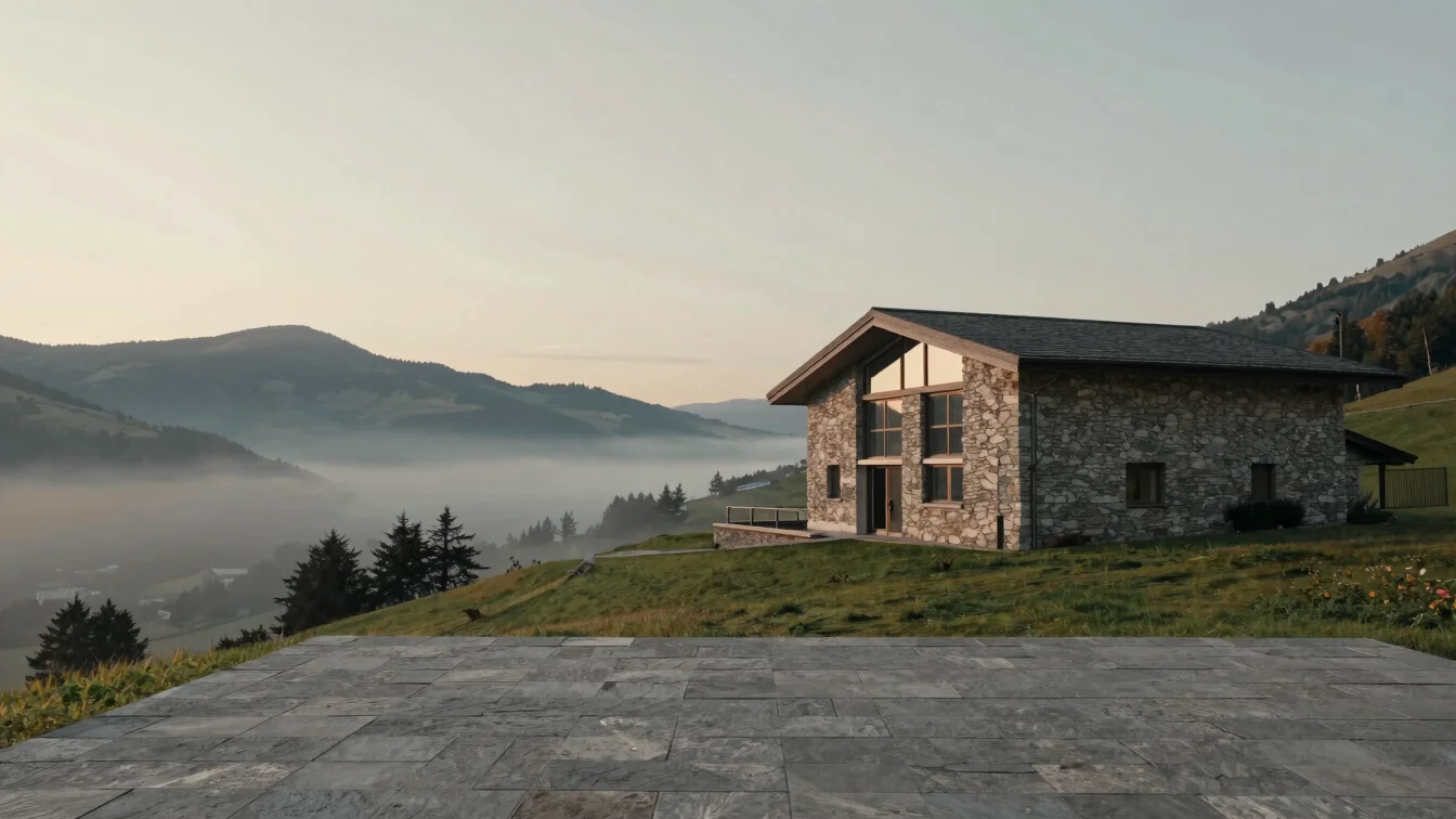 Single contemplative wide architectural frame of a light residenc