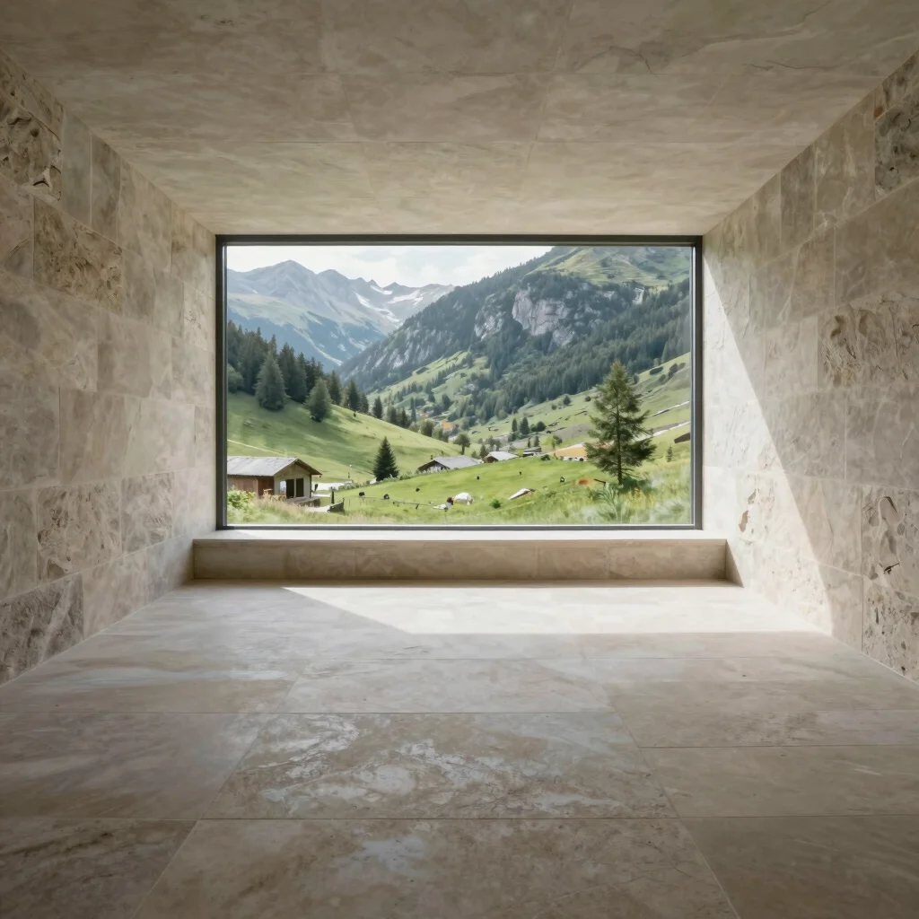 Sheltered spa interior with pale stone and natural light falling